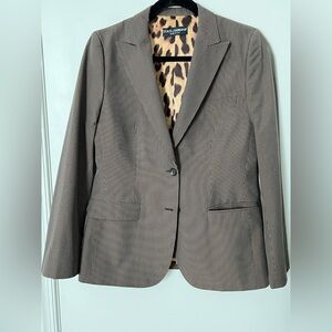 Dolce & Gabbana Women's Brown Striped Luxury
Blazer Jacket Size 46 Leopard Lined